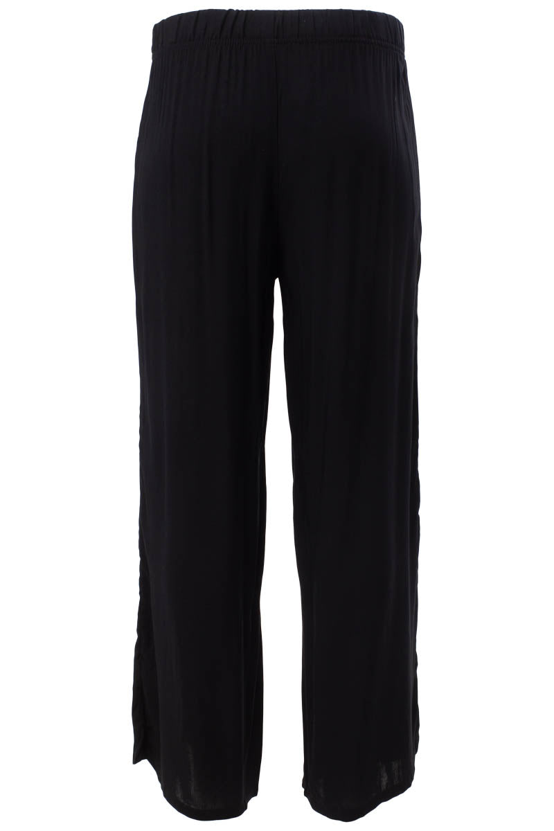 Solid Wide Leg Belted Palazzo Pants - Black - Womens Pants - Fairweather