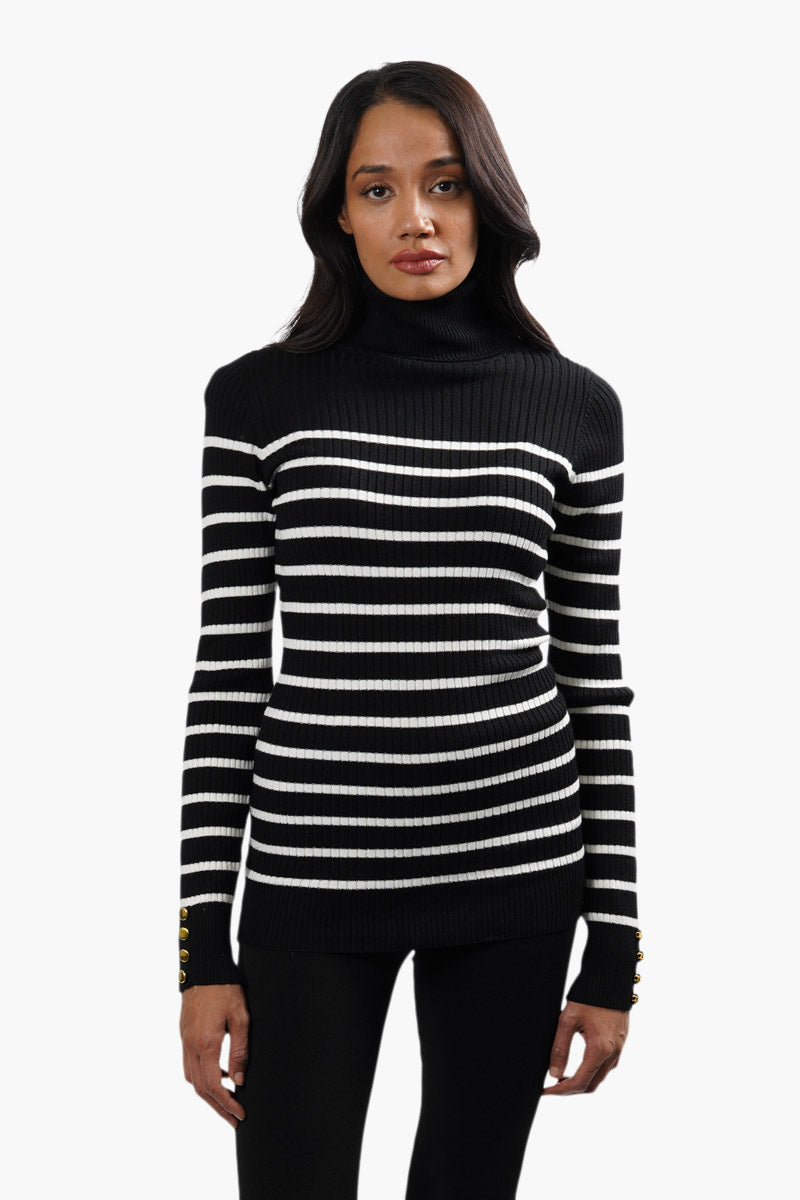 International INC Company Striped Turtleneck Pullover Sweater - Black - Womens Pullover Sweaters - Fairweather