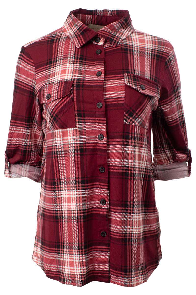 Plaid Printed Roll Up Sleeve Shirt - Red - Womens Shirts & Blouses - Fairweather