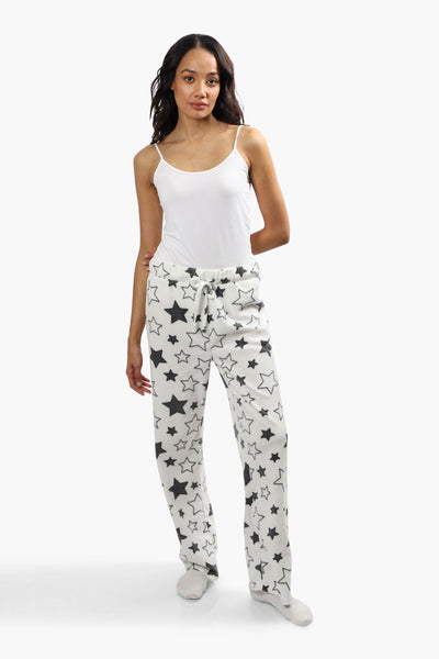 Cuddly Canuckies Plush Star Print Pajama Pants - White - Womens Pajamas - Fairweather