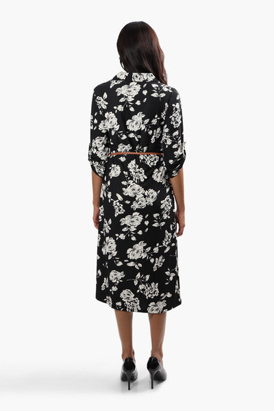 International INC Company Belted Floral Midi Dress - Black - Womens Midi Dresses - Fairweather