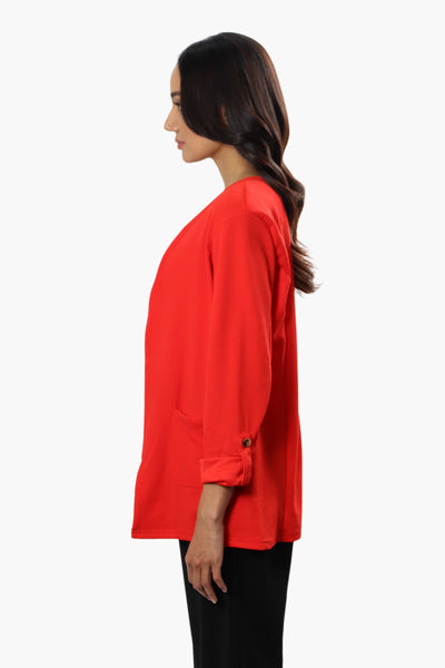 Limite Roll Up Sleeve Open Blazer - Red - Womens Blazers - Fairweather