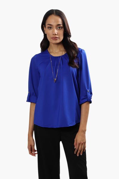 Beechers Brook Solid Roll Up Sleeve Blouse - Blue - Womens Shirts & Blouses - Fairweather