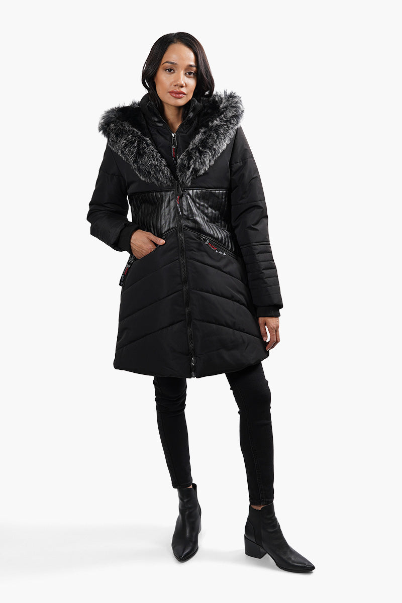 Canada Weather Gear Vegan Leather Insert Parka Jacket - Black - Womens Parka Jackets - Fairweather