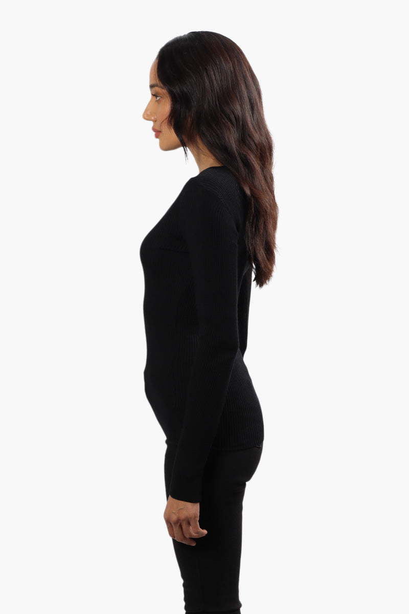 Limite Ribbed Keyhole Shoulder Pullover Sweater - Black - Womens Pullover Sweaters - Fairweather