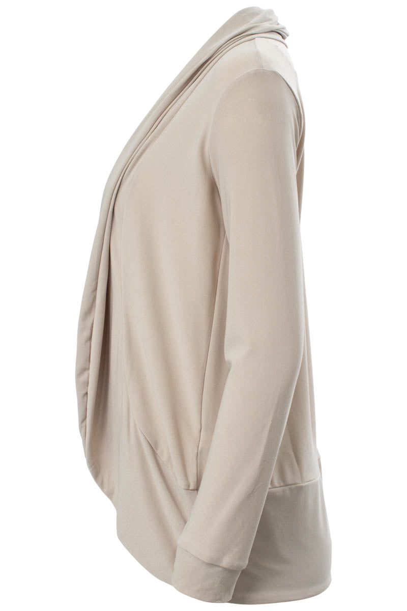 Solid Long Sleeve Open Front Cocoon Cardigan - Stone - Womens Cardigans - Fairweather