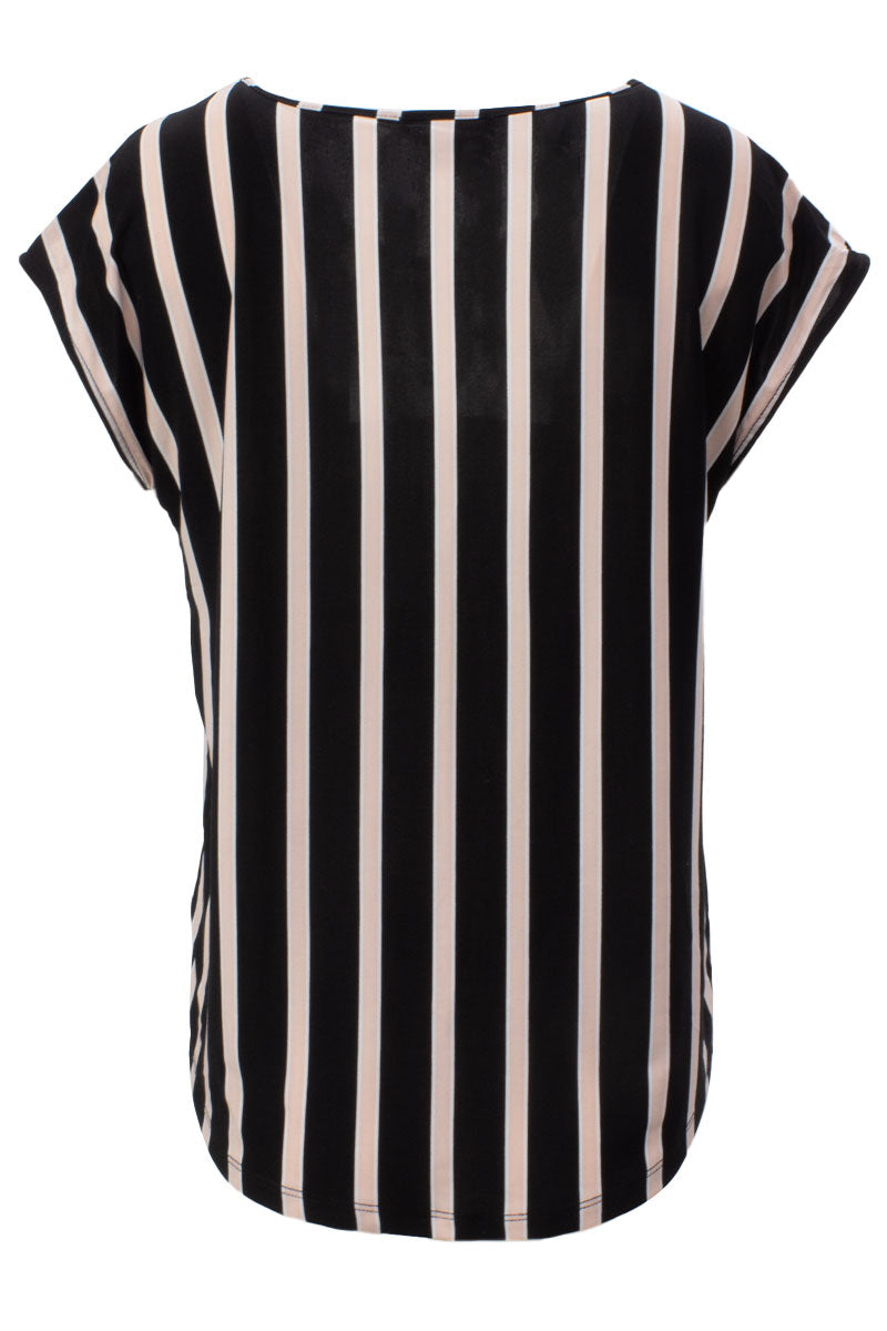 Striped Button Shoulder Tee - Black - Womens Tees & Tank Tops - Fairweather