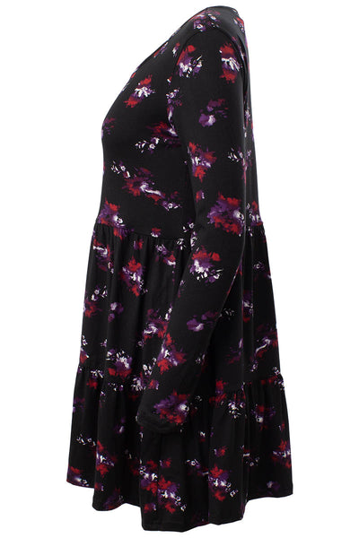 Floral Pattern Scoop Neck Day Dress - Black - Womens Day Dresses - Fairweather