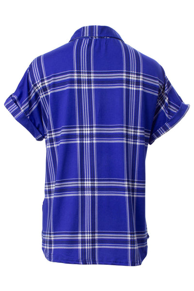Printed Flap Pocket Button Sleeve Shirt - Blue - Womens Shirts & Blouses - Fairweather