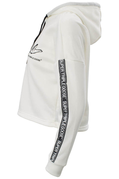 Super Triple Goose Solid Logo Tape Sleeve Hoodie - White - Womens Hoodies & Sweatshirts - Fairweather
