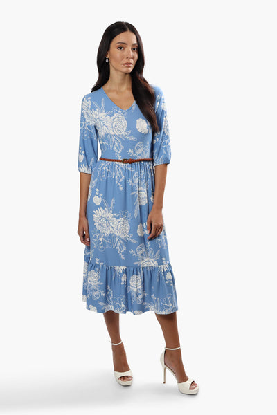 International INC Company Floral Belted Midi Dress - Blue - Womens Midi Dresses - Fairweather