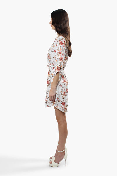 Beechers Brook Floral Roll Up Sleeve Day Dress - White - Womens Day Dresses - Fairweather