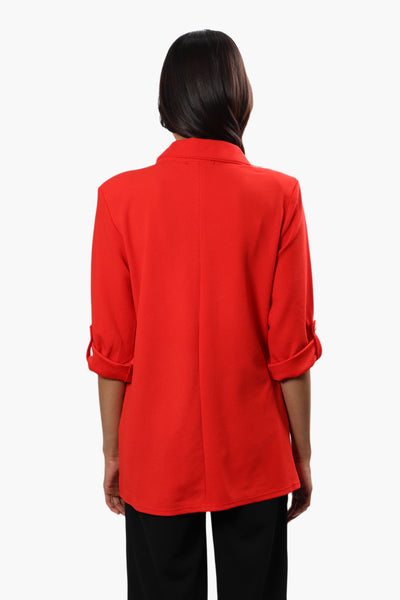 Impress Roll Up Sleeve 2 Button Blazer - Red - Womens Blazers - Fairweather