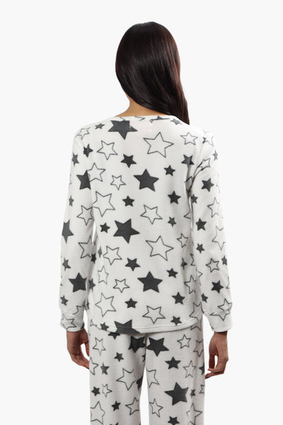 Cuddly Canuckies Plush Star Print Pajama Top - White - Womens Pajamas - Fairweather