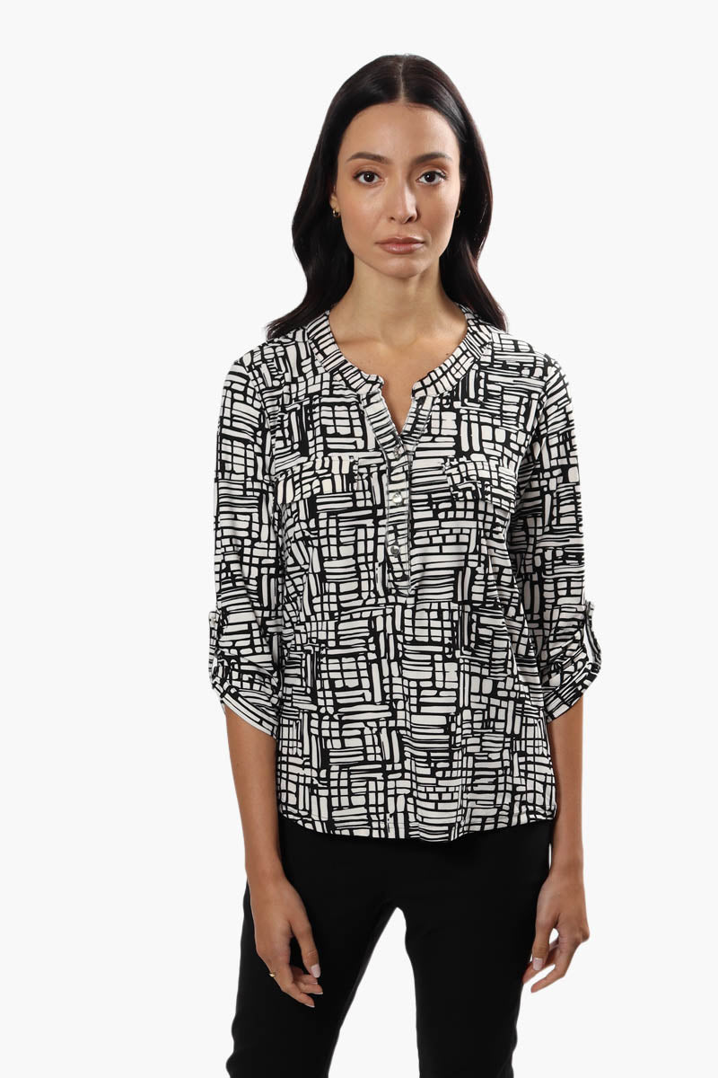 International INC Company Patterned Henley Blouse - Black - Womens Shirts & Blouses - Fairweather