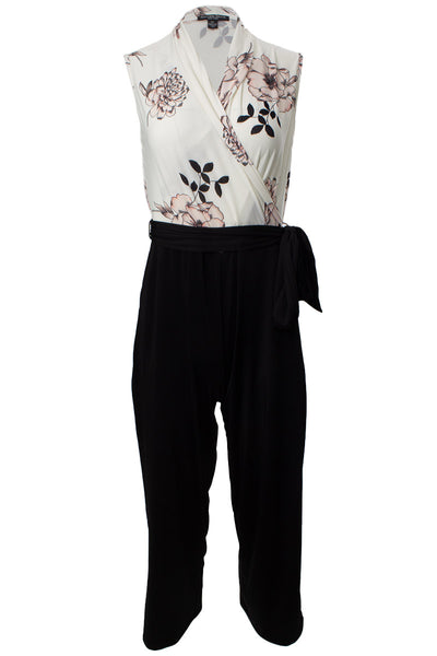 Floral Crossover Sleeveless Jumpsuit - White - Womens Jumpsuits & Rompers - Fairweather