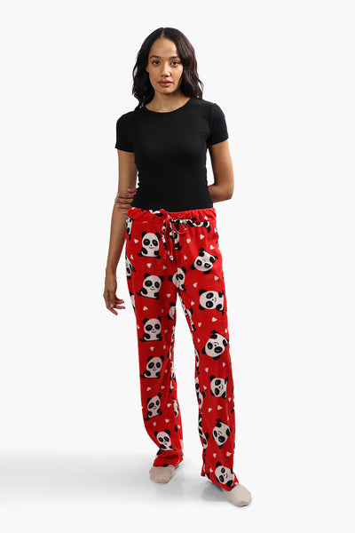 Cuddly Canuckies Plush Panda Print Pajama Pants - Red - Womens Pajamas - Fairweather