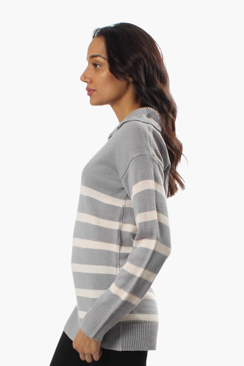 International INC Company Striped Front Zip Pullover Sweater - Grey - Womens Pullover Sweaters - Fairweather