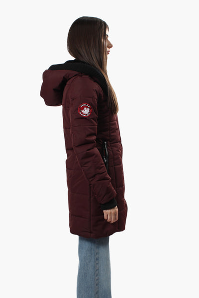 Canada Weather Gear Solid Ribbed Hood Parka Jacket - Burgundy - Womens Parka Jackets - Fairweather