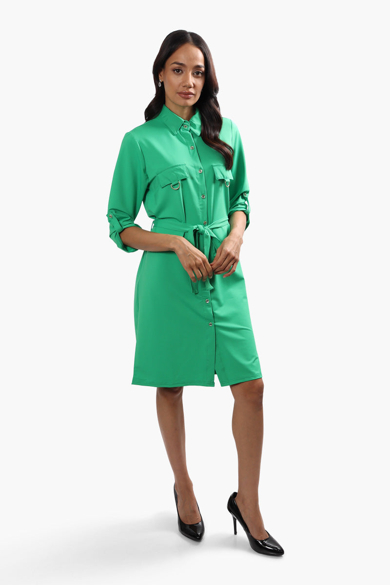 Beechers Brook Belted Button Up Day Dress - Green - Womens Day Dresses - Fairweather