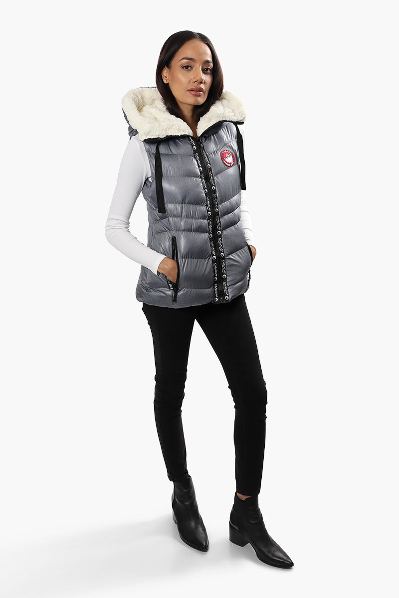 Canada Weather Gear Patterned Sherpa Hood Puffer Vest - Grey - Womens Vests - Fairweather