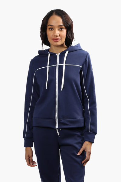 Fahrenheit Solid Piping Detail Hoodie - Navy - Womens Hoodies & Sweatshirts - Fairweather