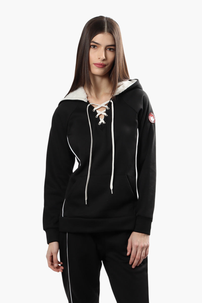 Canada Weather Gear Sherpa Lined Lace Up Hoodie - Black - Womens Hoodies & Sweatshirts - Fairweather