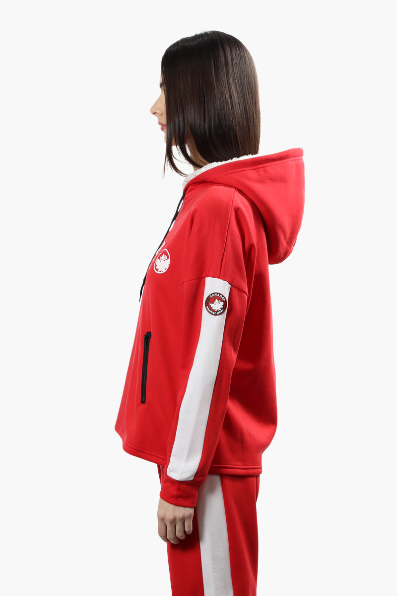Canada Weather Gear Stripe Sleeve Hoodie - Red - Womens Hoodies & Sweatshirts - Fairweather