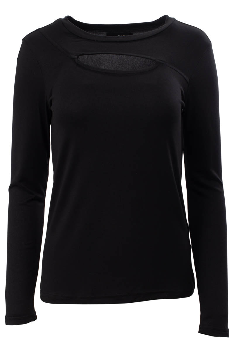 Solid Keyhole Front Long Sleeve Top - Black - Womens Long Sleeve Tops - Fairweather