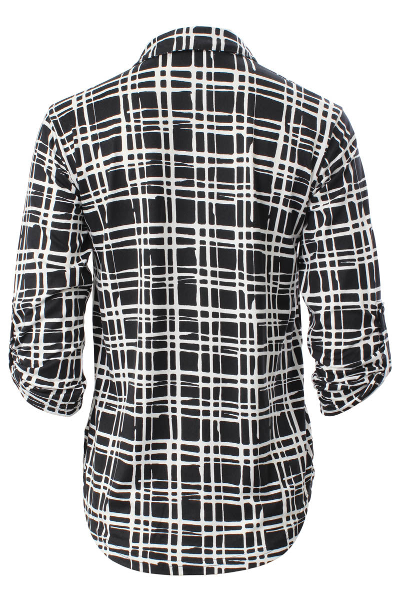 Majora Patterned Roll Up Sleeve Shirt - Black - Womens Shirts & Blouses - Fairweather