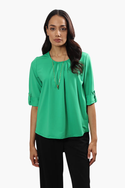 Beechers Brook Solid Roll Up Sleeve Blouse - Green - Womens Shirts & Blouses - Fairweather