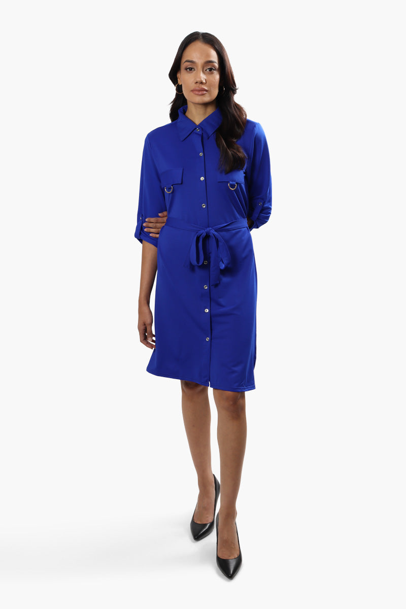 Beechers Brook Belted Button Up Day Dress - Blue - Womens Day Dresses - Fairweather