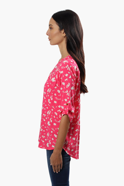 International INC Company Floral Roll Up Sleeve Blouse - Pink - Womens Shirts & Blouses - Fairweather