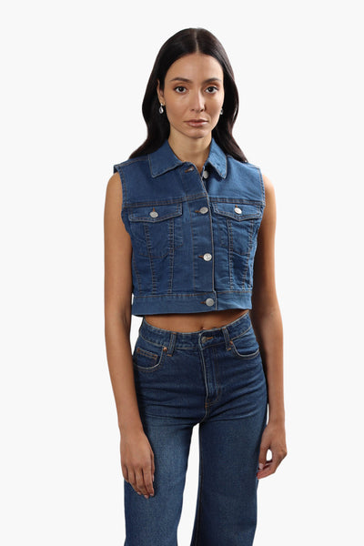 New Look Buttoned Flap Pocket Denim Vest - Blue - Womens Denim Jackets & Vests - Fairweather