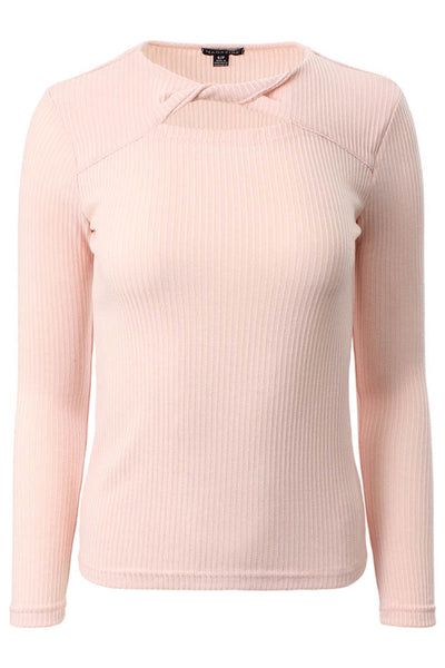 Magazine Ribbed Front Twist Long Sleeve Top - Pink - Womens Long Sleeve Tops - Fairweather