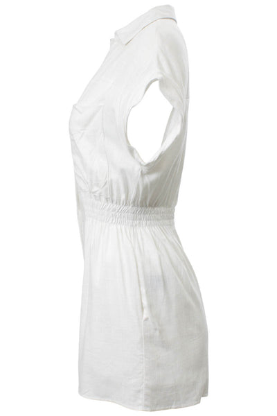 Solid Cap Sleeve Cinched Waist Romper - White - Womens Jumpsuits & Rompers - Fairweather