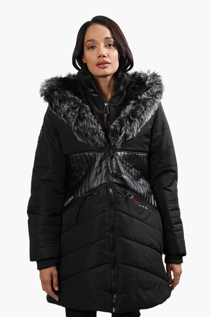 Canada Weather Gear Vegan Leather Insert Parka Jacket - Black - Womens Parka Jackets - Fairweather