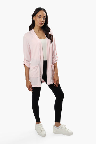 Majora Open Front Roll Up Sleeve Cardigan - Pink - Womens Cardigans - Fairweather