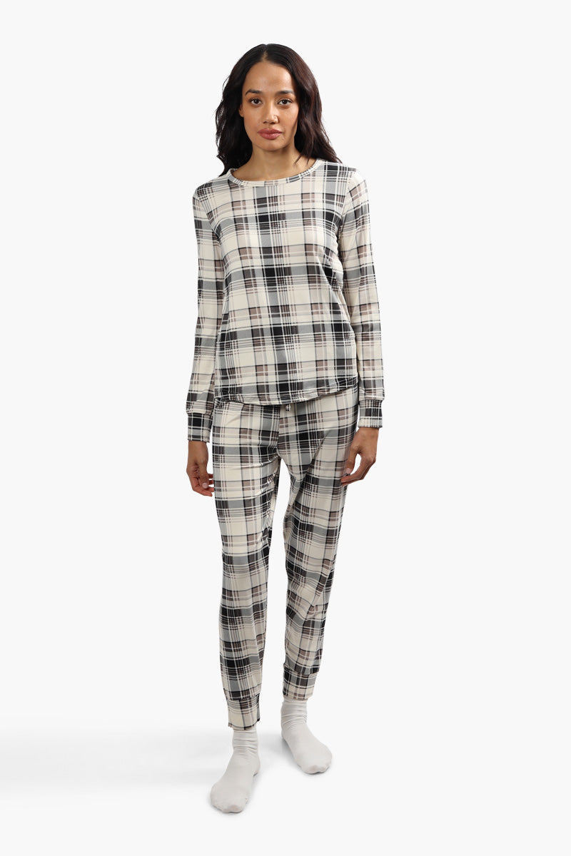 Cuddly Canuckies Plaid Print Pajama Pants - Beige - Womens Pajamas - Fairweather