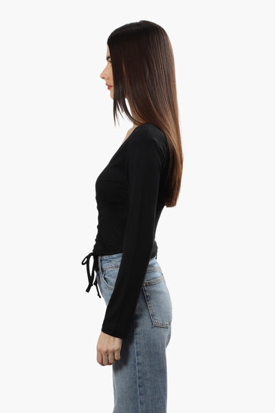 Solid Ruched Long Sleeve Top - Black - Womens Long Sleeve Tops - Fairweather