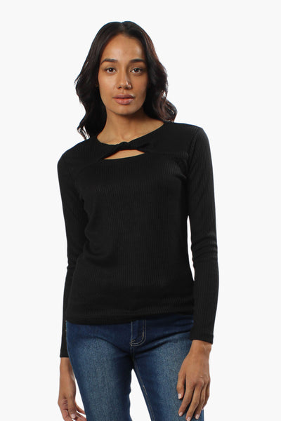 Magazine Ribbed Front Twist Long Sleeve Top - Black - Womens Long Sleeve Tops - Fairweather