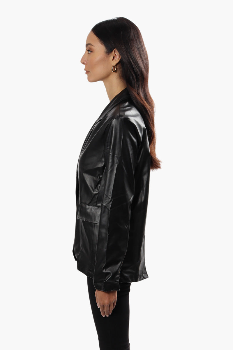 Limite 2 Button Vegan Leather Blazer - Black - Womens Blazers - Fairweather