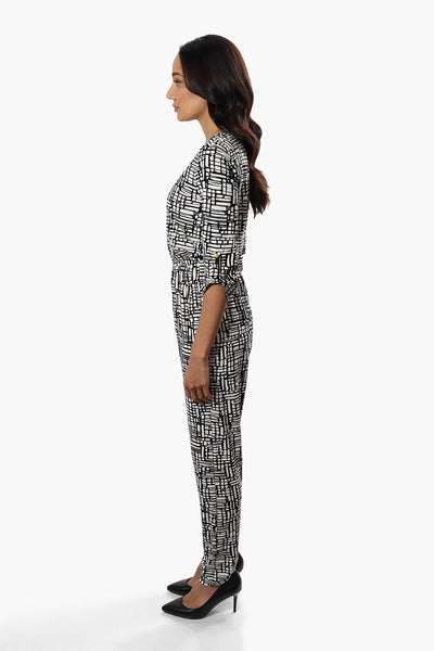 International INC Company Patterned Roll Up Sleeve Jumpsuit - Black - Womens Jumpsuits & Rompers - Fairweather