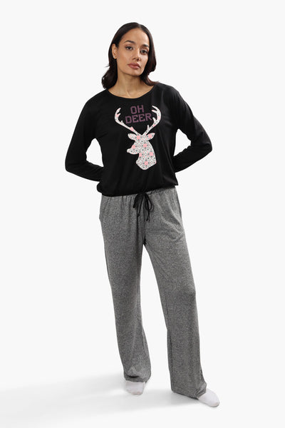 Cuddly Canuckies Oh Deer Print Pajama Top - Black - Womens Pajamas - Fairweather