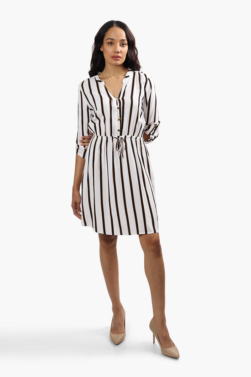 Beechers Brook Striped Roll Up Sleeve Day Dress - White - Womens Day Dresses - Fairweather