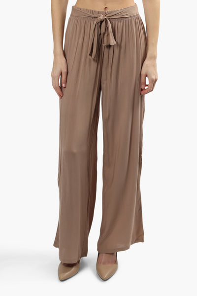 Solid Wide Leg Belted Palazzo Pants - Camel - Womens Pants - Fairweather