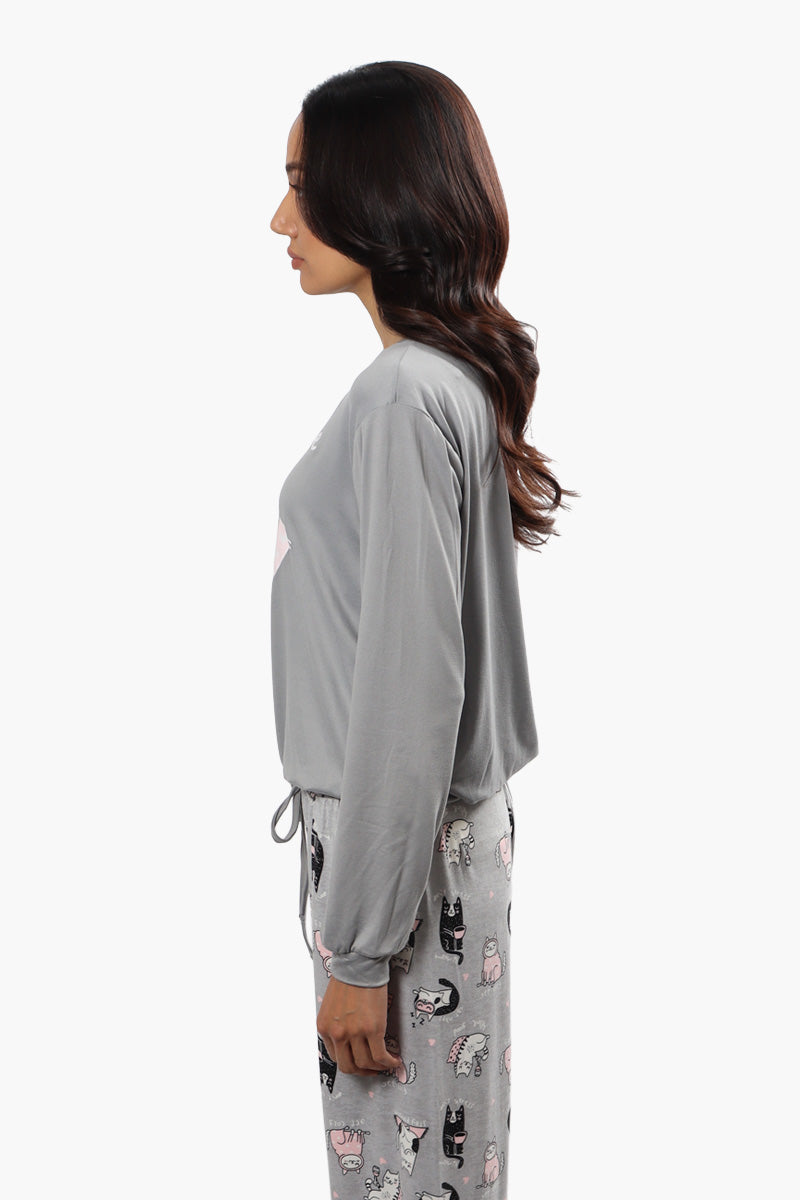 Cuddly Canuckies Feline Fine Print Pajama Top - Grey - Womens Pajamas - Fairweather