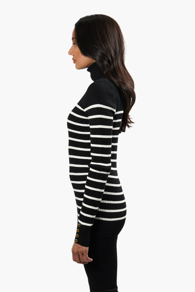 International INC Company Striped Turtleneck Pullover Sweater - Black - Womens Pullover Sweaters - Fairweather