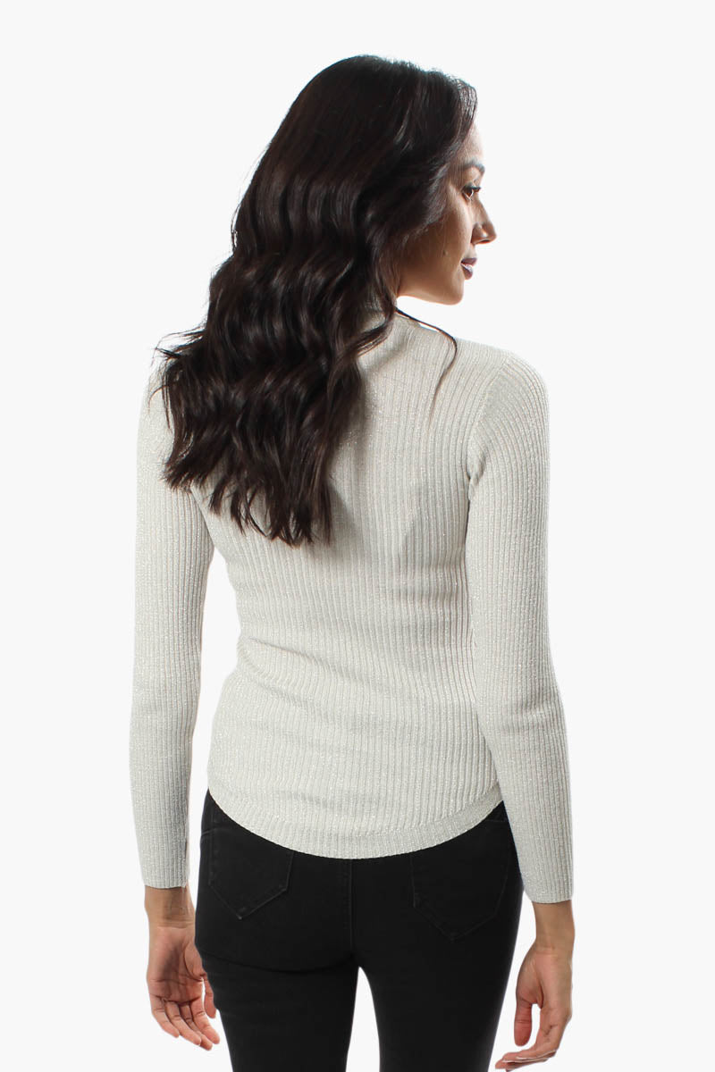 Limite Ribbed Mock Neck Pullover Sweater - White - Womens Pullover Sweaters - Fairweather