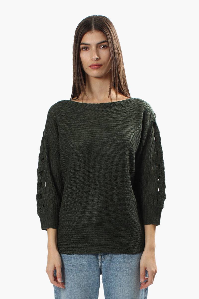 Majora Braided Sleeve Pullover Sweater - Olive - Womens Pullover Sweaters - Fairweather